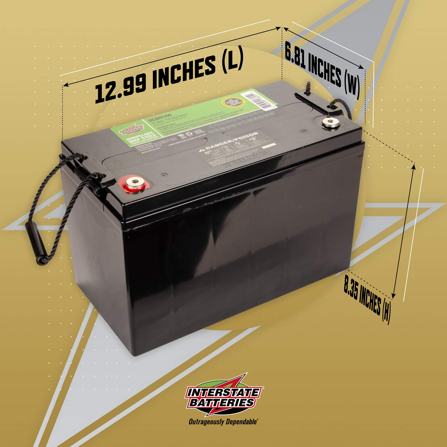 Interstate Batteries 12V 110 AH SLA/AGM ディープサイクルバッテリー ソーラー、風、RV用 -  挿入端子(DCM0100)